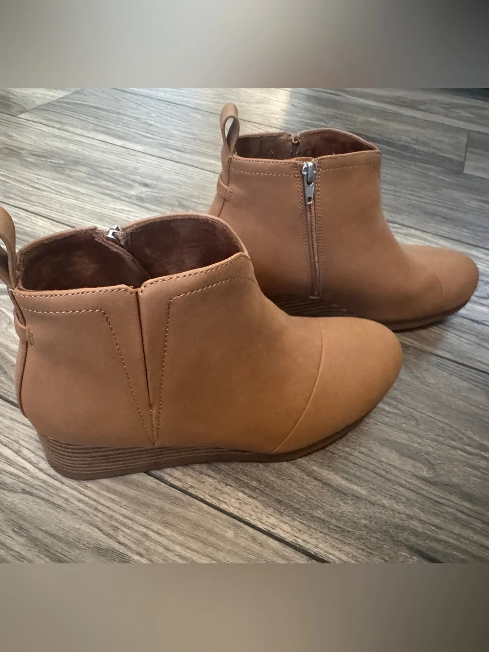 TOMS Girl’s Tan Ankle Booties with Side Zip
